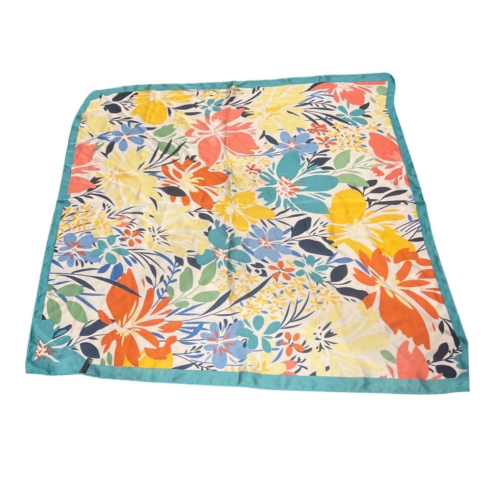 Floral Print Square Scarf‎ Teal Orange Yellow Botanical